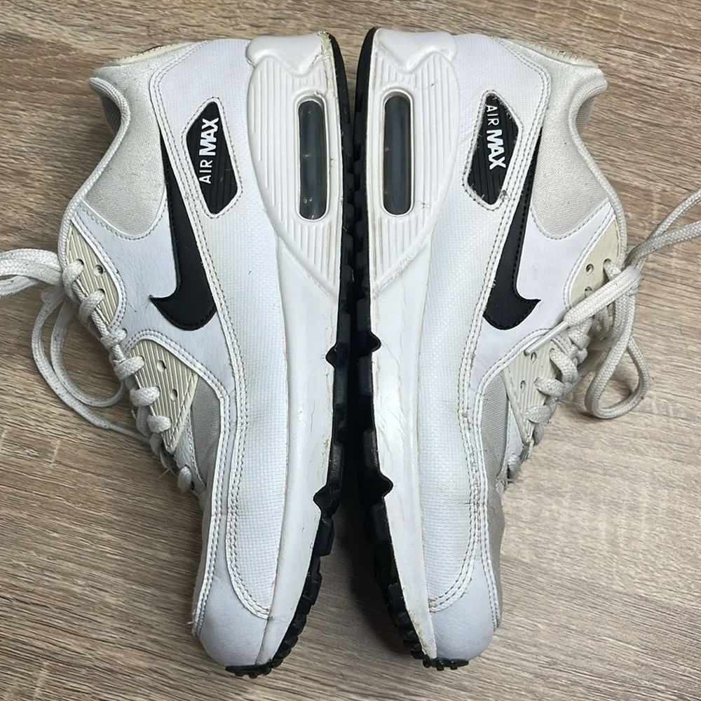NIKE Air Max 90 Shoes Sneakers White Black Leather Textile Size 8 - Picture 6 of 11